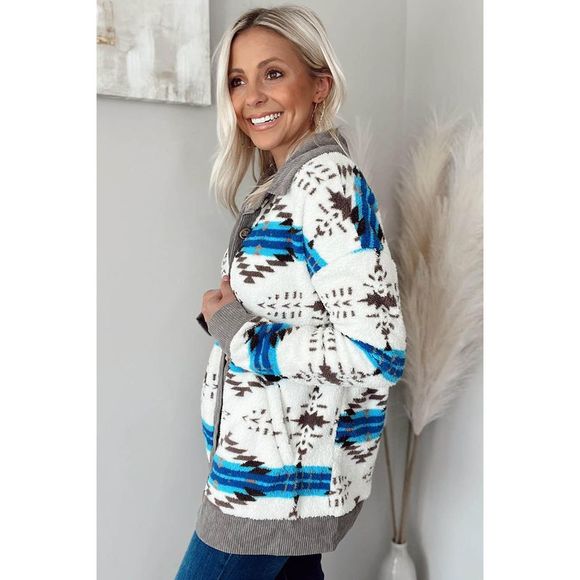 Azura Exchange  White Western Sherpa Corduroy Trim Jacket - Picture 6 of 6